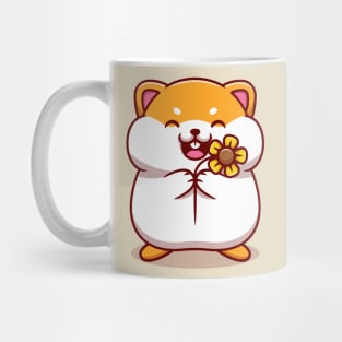 Cute Hamster Holding Sun Flower Cartoon Mug